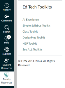 The Ed Tech Toolkit links in the Canvas Navigation