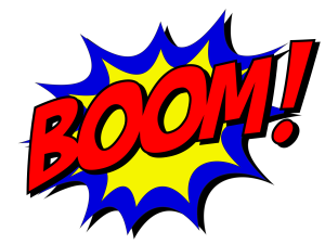 Onomatopoeia of the word Boom! with an explosion image.